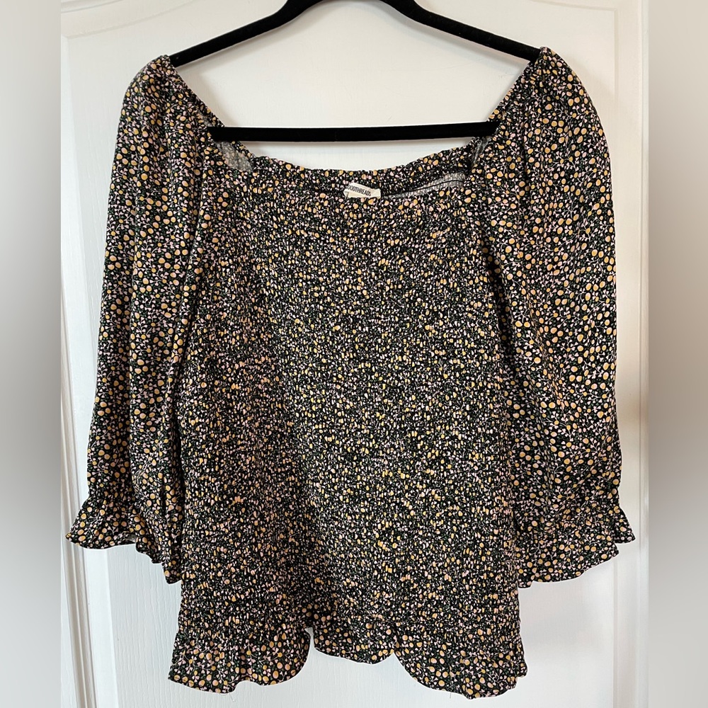 12.42. X-Large NWT  Good Threads shocked Prairie style blouse Black print 21 ptp